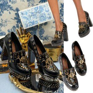 🆕 KURT GEIGER LONDON 🧿 NWOB Mansion Black Patent Studded Loafer Platform Sz 7